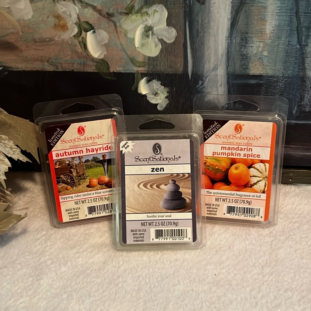 NWT 3 ScentSationals Wax Bars, Autumn Hayride, Mandarin Pumpkin Spice, and Zen